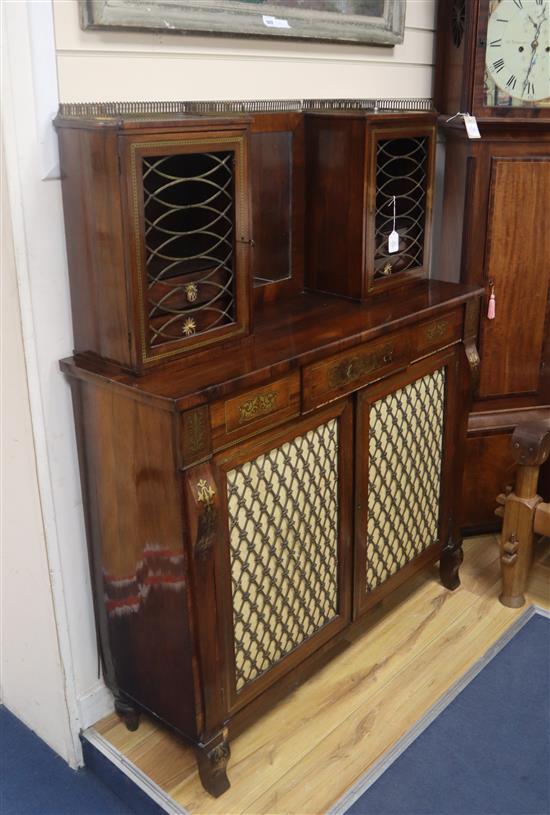 A Regency rosewood and cut brass chiffonier W.112cm